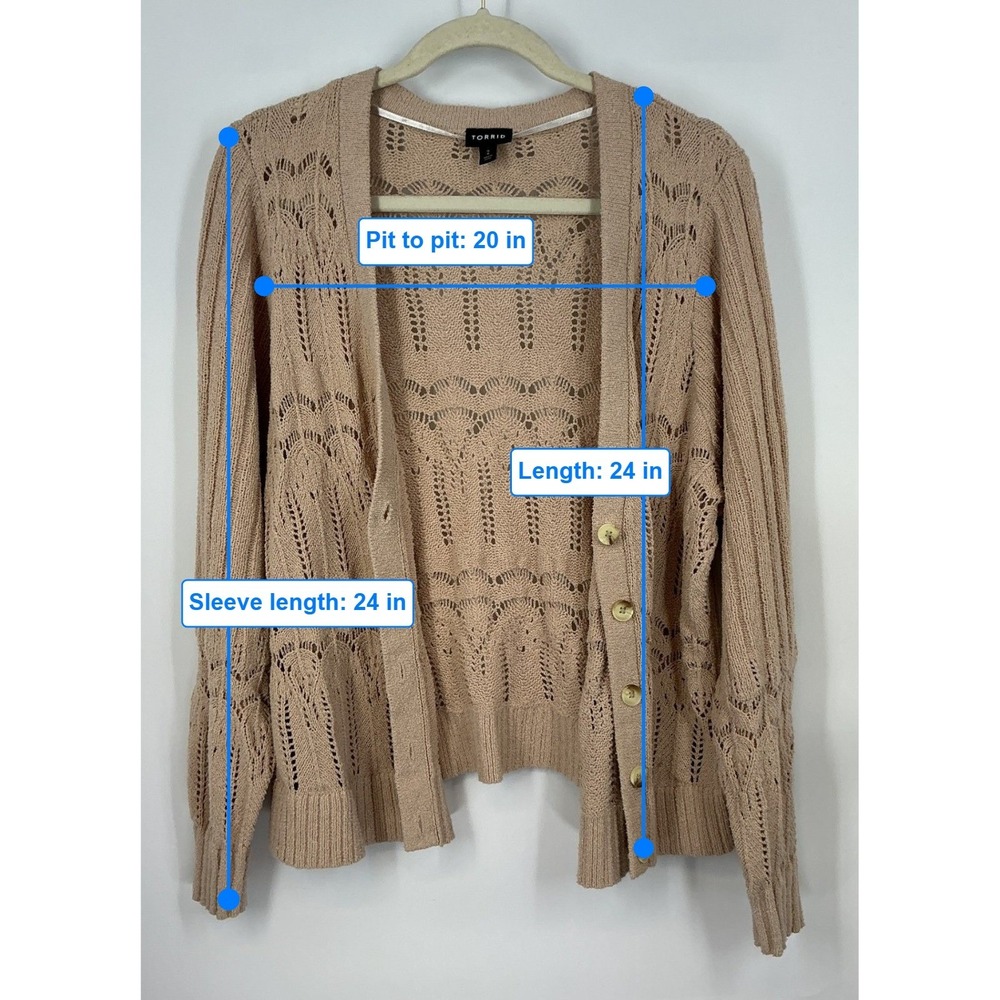 Torrid Size 2 Tan Pointelle Knit Cardigan Sweater Button Cottagecore Grannycore - Picture 8 of 11